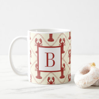Mug Coastal Lobster Red Cream Diamond Initial Monogram