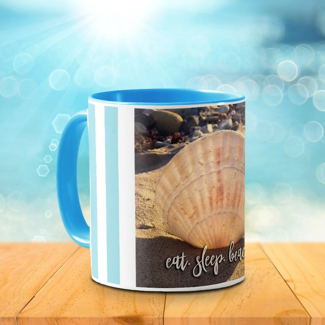Mug Coastal Seashell Photo Manger Sleep Beach Script B (Créateur téléchargé)