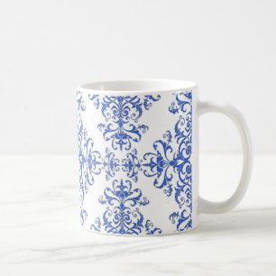 Mug Cobalt bleu et blanc Floral Damask Style Motif