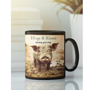 Mug Cochon dans la boue, câlins et baisers, personnali