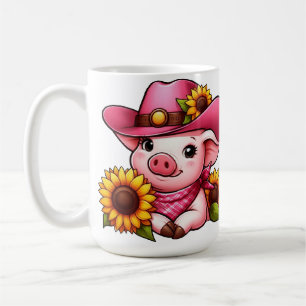 Mug Cochon de dessin animé avec chapeau rose et tourne