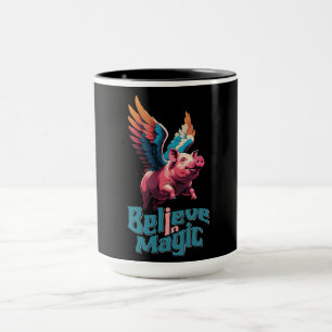 Mug Cochon mignon avec ailes colorées Croire en la m