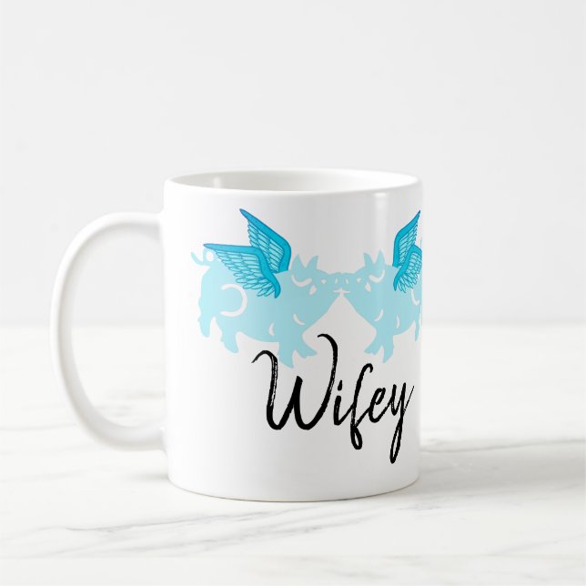 Mug Cochons volants mignons avec ailes Turquoises en v (Gauche)