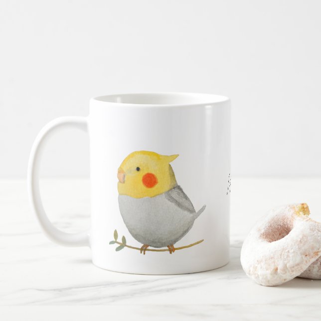 Mug Cockatiel gris jaune mignon animal animal de compa (Avec donut)