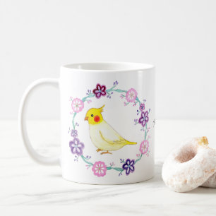 Mug Cockatiel mignon en Fleurs Oiseaux Amoureux nom pe