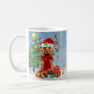 Mug Cocker Spaniel Chien en neige avec cadeaux de Noël