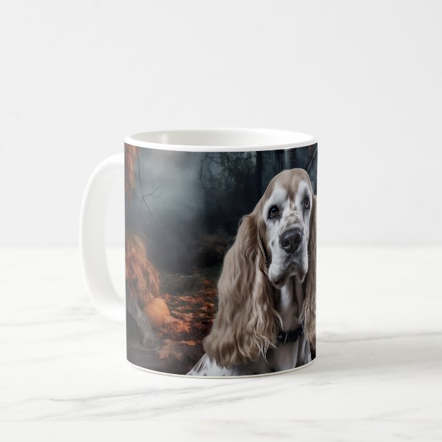 Mug Cocker Spaniel Halloween effroi (Devant gauche)