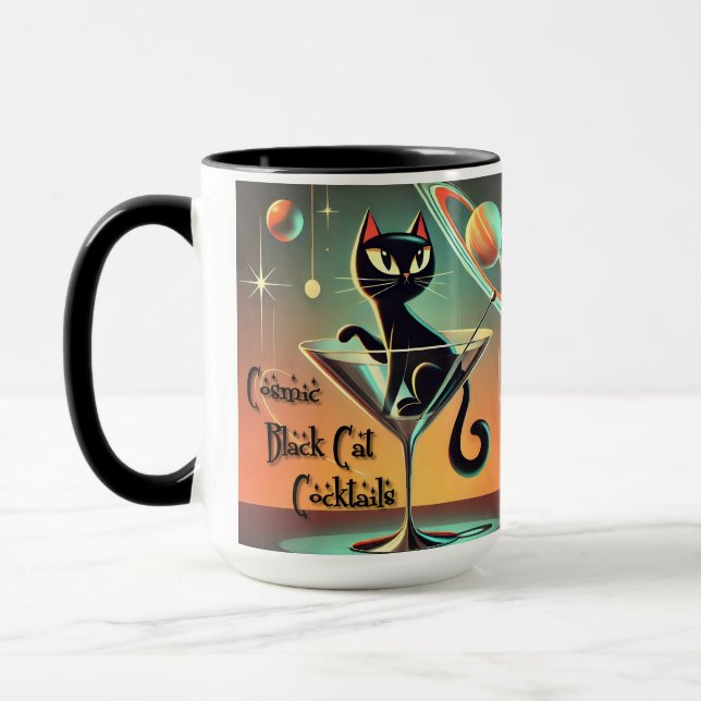 Mug Cocktails de chat noir cosmique futuriste atomique (Gauche)
