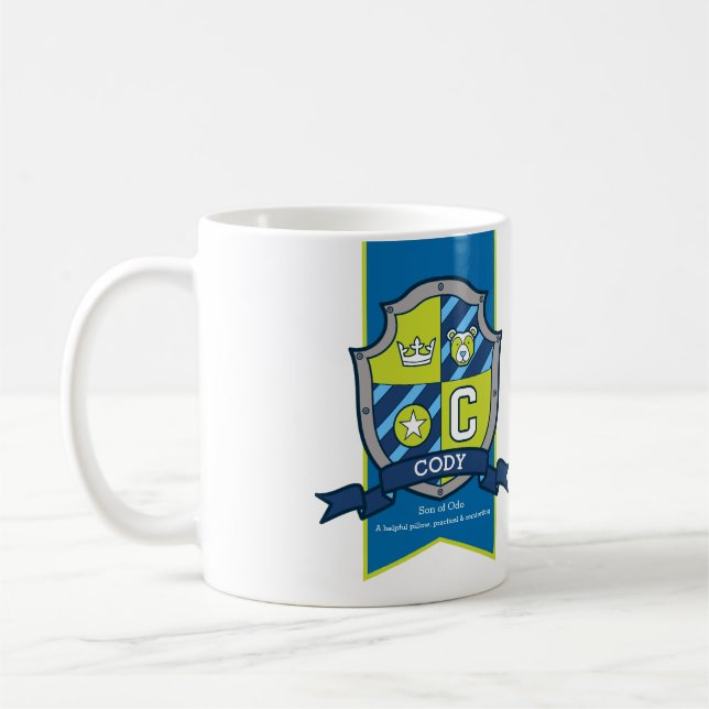 Mug Cody knight shield vert bleu nom de l'ours (Gauche)