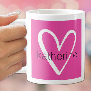Mug Coeur blanc sur Monogramme rose chaud