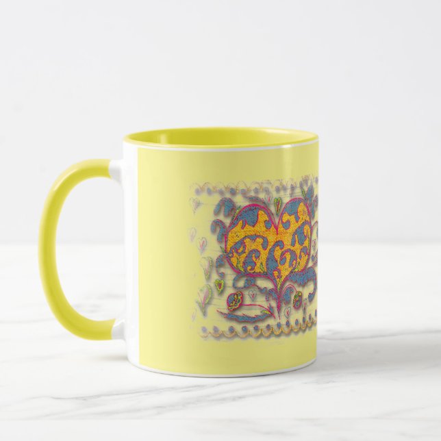 Mug Coeur d'art populaire avec feuilles et fleurs (Gauche)