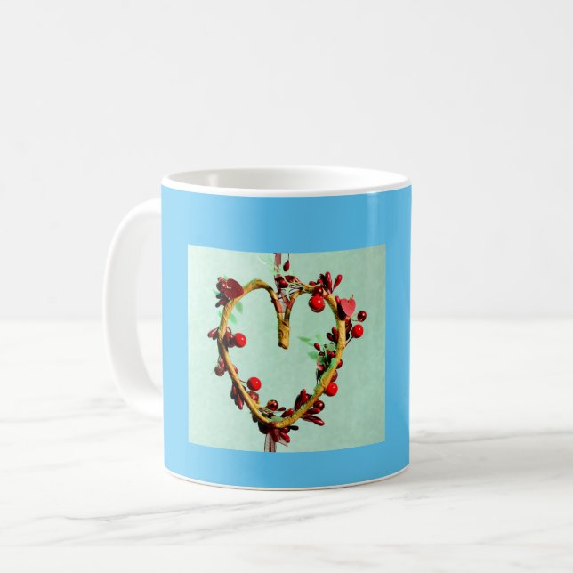 Mug Coeur de fête des mères vert et bleu coloré (Devant gauche)