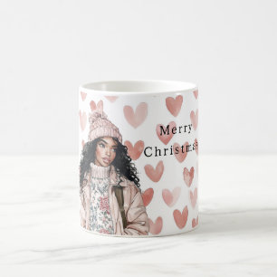 Mug Coeur de Noël rose romantique Fille noire