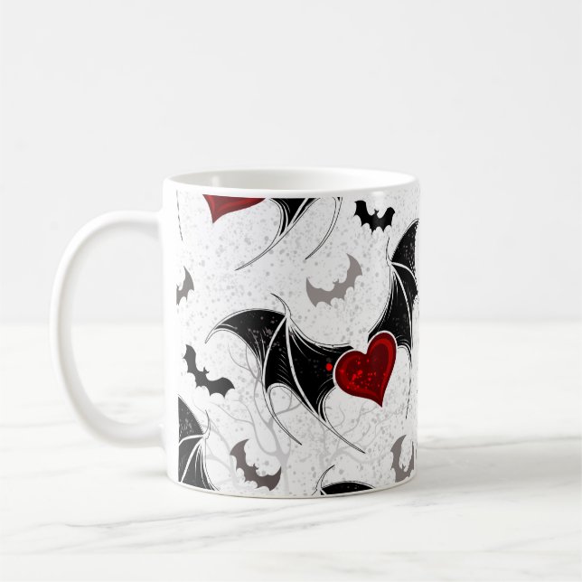 Mug Coeur d'Halloween avec ailes de chauve-souris noir (Gauche)
