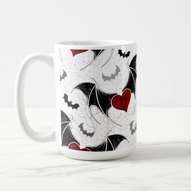 Mug Coeur d'Halloween avec ailes de chauve-souris noir (Gauche)
