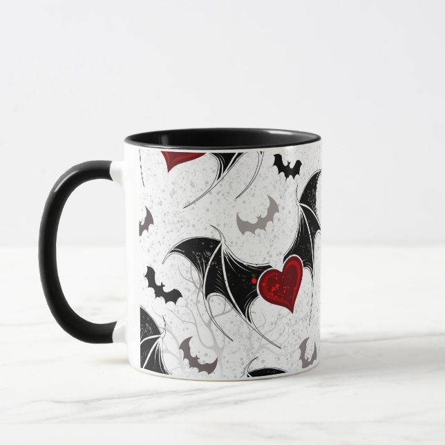 Mug Coeur d'Halloween avec ailes de chauve-souris noir (Gauche)