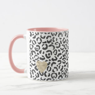 Mug Coeur d'or noir blanc Empreinte de léopard  