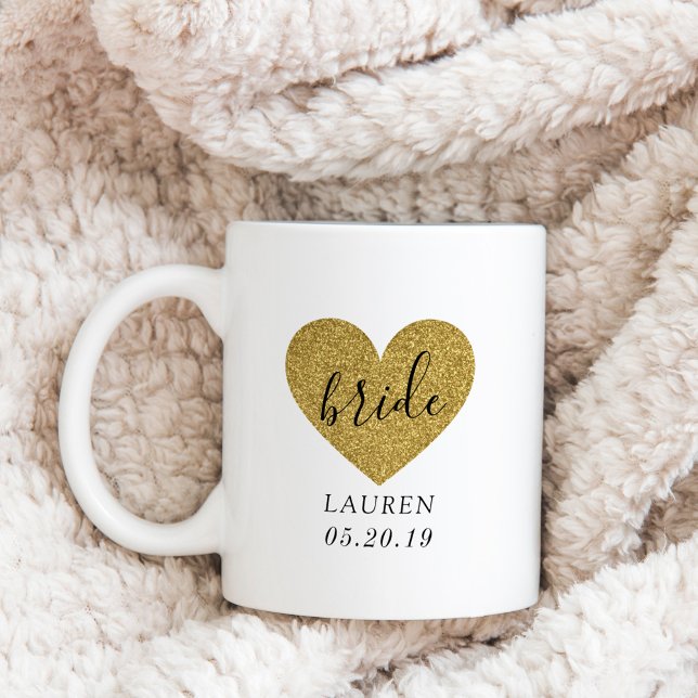 Mug Coeur doré moderne Mariée personnalisée (Créateur téléchargé)