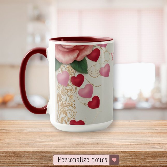 Mug Coeur et Rose personnalisés (Personalized Heart and Rose Mug)