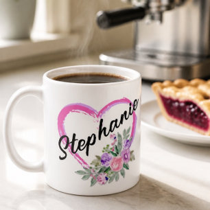 Mug Cœur Floral Personnalisé