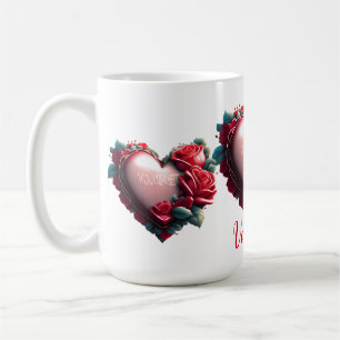 Mug Coeur moderne avec roses rouges être ma valentine
