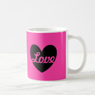 Mug Cœur noir "Amour" sur rose fuchsia