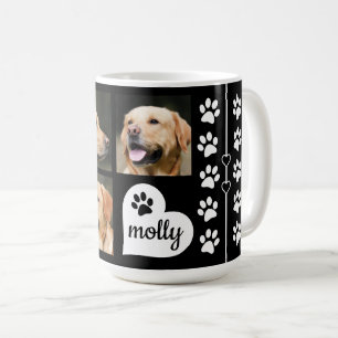 Mug Coeur noir et blanc de nom de chien de collage de
