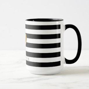 Mug Coeur noir et blanc d'or de rayures