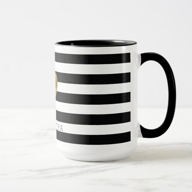 Mug Coeur noir et blanc d'or de rayures (Droite)