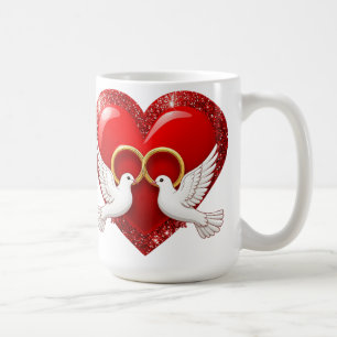 Mug Cœur Pailleté Rouge Avec Anneaux de Mariage Entrel