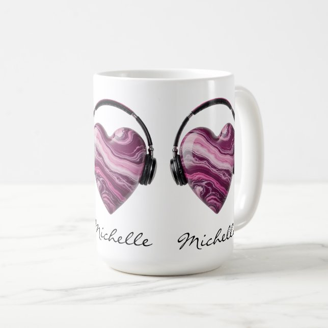 Mug Cœur personnalisé et écouteurs (Devant droit)