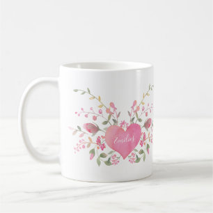 Mug Cœur rose et fleurs