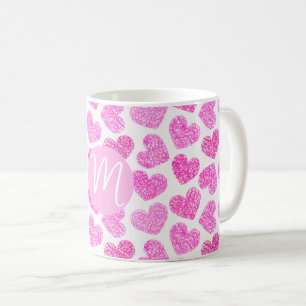 Mug Coeur rose mignon Doodled Saint Valentin Monogramm