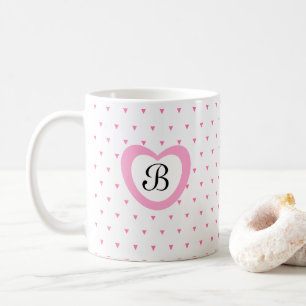 Mug Coeur rose mignon et Confetti triangle initial