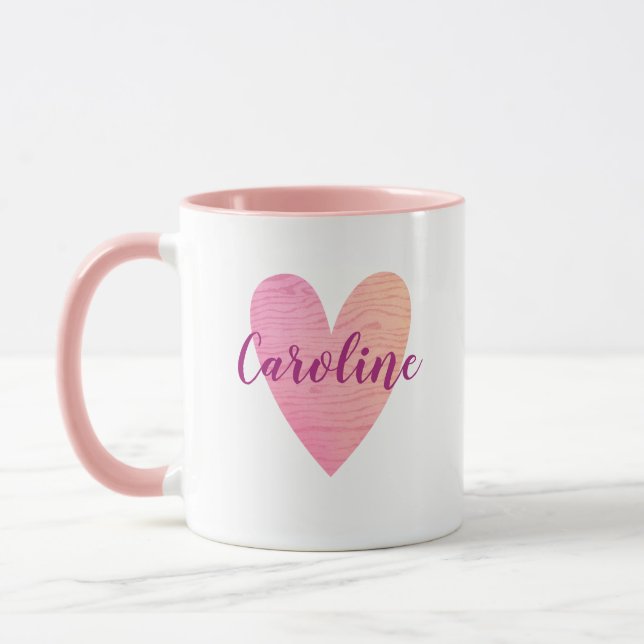 Mug Coeur rose mignon personnalisé (Gauche)