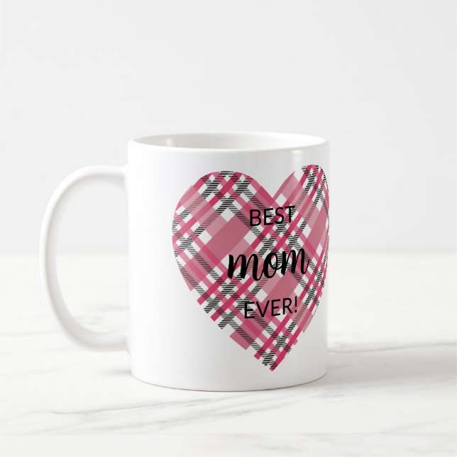 Mug Coeur rose Plaid Meilleure maman Mère jamais une p (Gauche)