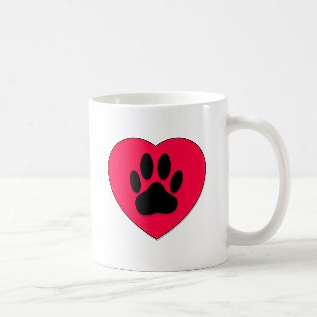 Mug Coeur rouge avec Empreinte de patte de chien (Droite)