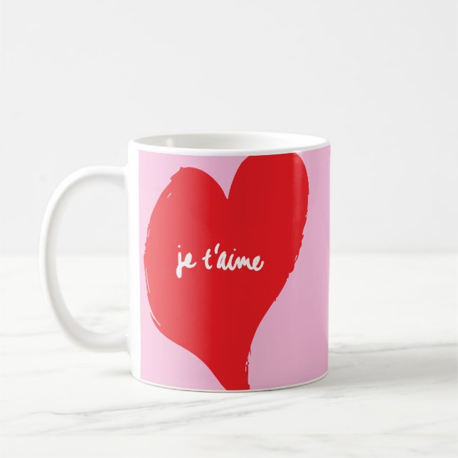 Mug Coeur rouge avec je t’aime-text sur arrière - plan (Gauche)
