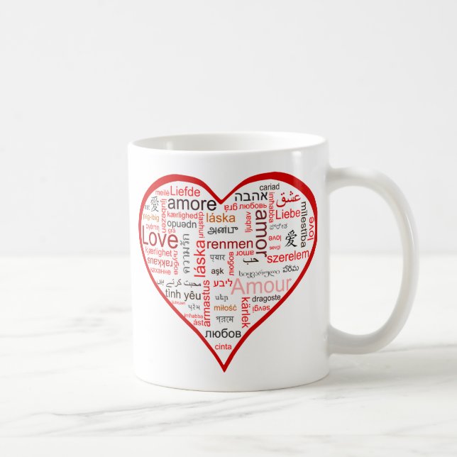 Mug Coeur rouge complètement de l'amour dans beaucoup (Droite)