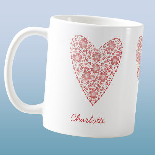 Mug Cœur scandinave personnalisé rouge blanc