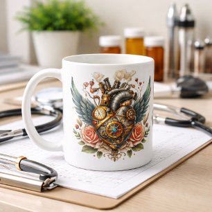 Mug Coeur Steampunk avec ailes et roses
