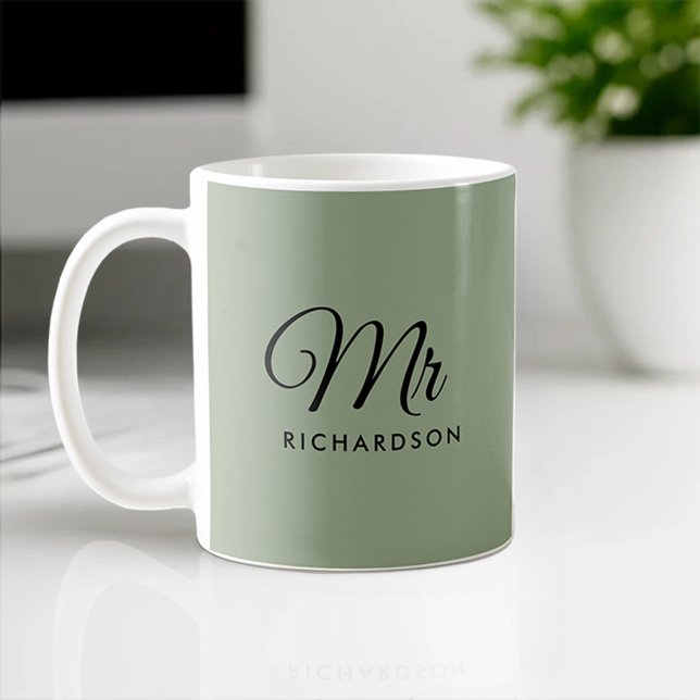 Mug Coeur vert-Sage minimal Anniversaire du Mariage (Créateur téléchargé)