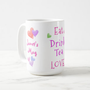 Mug Cœurs Aquarelle MANGER Boire du Thé AMOUR
