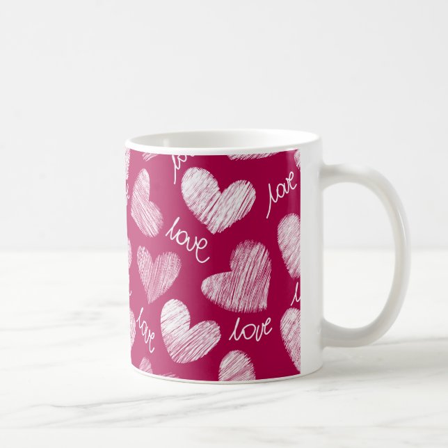 Mug Coeurs blancs avec script d'amour rouge mignon (Droite)