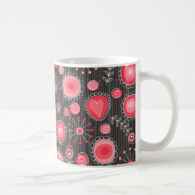 Mug Coeurs blancs et gris et fleurs florales (Droite)