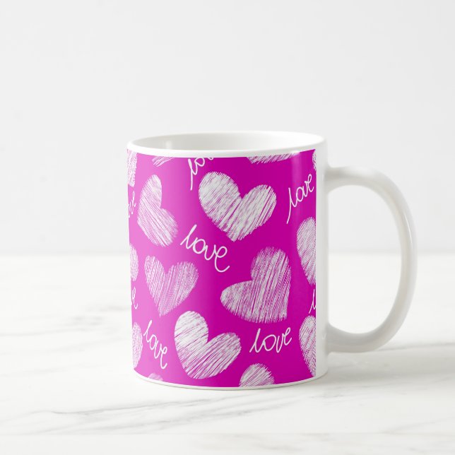 Mug Coeurs Blancs Rose mignon avec script d'amour (Droite)