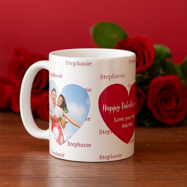 Mug Coeurs blancs rouges photo du nom de Saint Valenti (Créateur téléchargé)