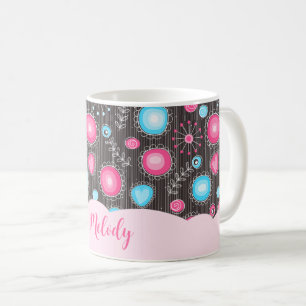 Mug Coeurs bleu rose blanc et nom floral des fleurs