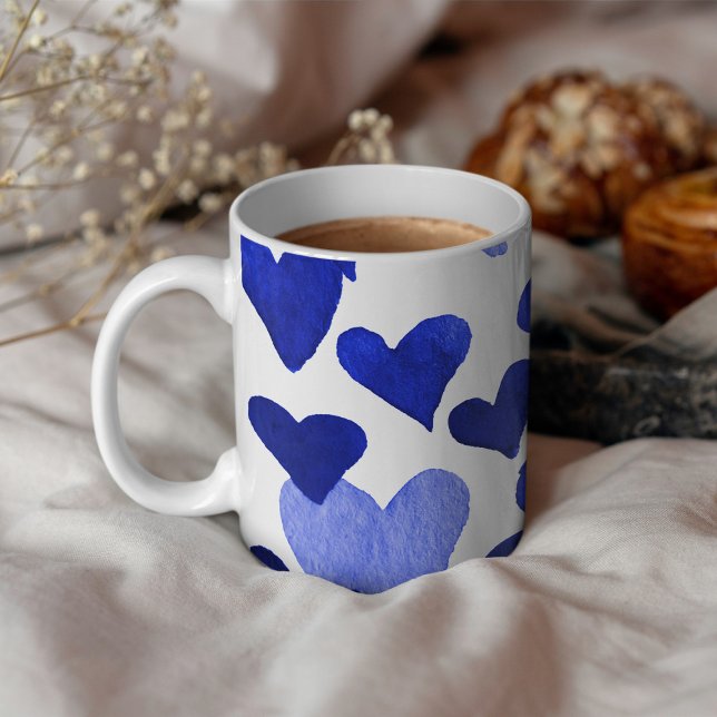 Mug Coeurs d'aquarelle de la Saint-Valentin - bleu (Créateur téléchargé)