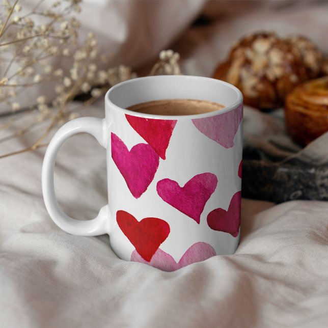Mug Coeurs d'aquarelle de la Saint-Valentin - rose (Créateur téléchargé)